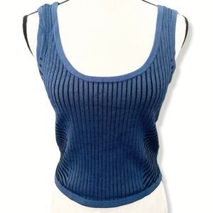 Bebe Blue Sleeveless Scoop Neck Pullover Ribbed Knit Crop Sweater Size M